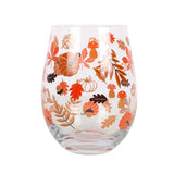 Autumn Leaves and Pumpkins Stemless Glass: 2 - Glassware By Gift Moments