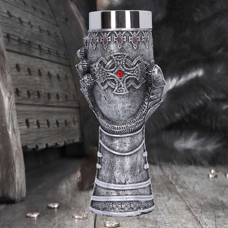 Medieval Knight Gauntlet Wine Goblet Hand Painted - Goblets & Chalices at Gift Moments