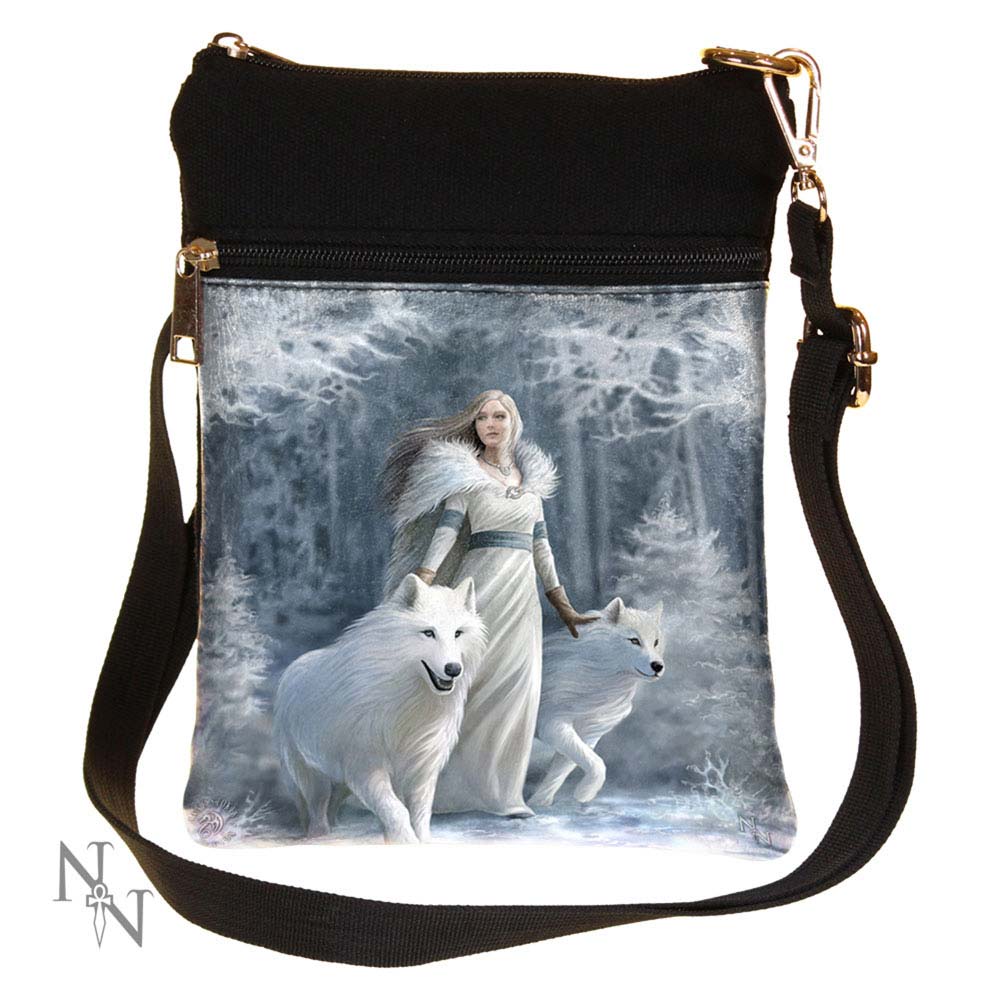 Small Gothic Winter Guardians Fantasy Wolf Shoulder Bag by Anne Stokes Default Title - Bags at Gift Moments