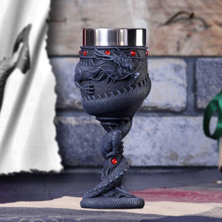 Black Chinese Dragon Coil Goblet Wine Glass - Goblets & Chalices at Gift Moments