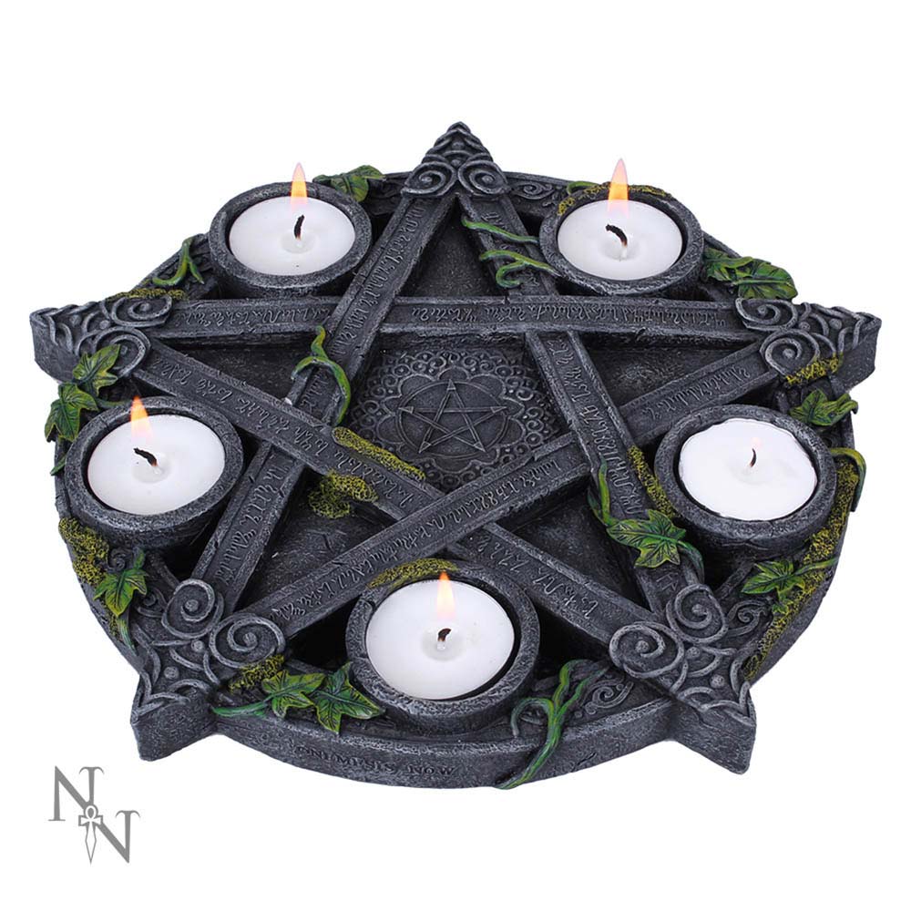 Wiccan Pentagram Tea Light Holder Gothic Witch Candle Holder Default Title - Candles & Holders at Gift Moments