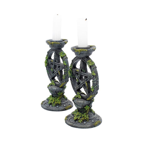 Set of 2 Wiccan Pentagram Candlesticks Witch Candle Holders - Candles & Holders at Gift Moments