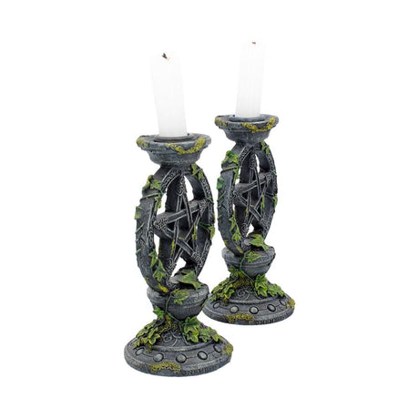 Set of 2 Wiccan Pentagram Candlesticks Witch Candle Holders - Candles & Holders at Gift Moments