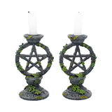 Set of 2 Wiccan Pentagram Candlesticks Witch Candle Holders - Candles & Holders at Gift Moments