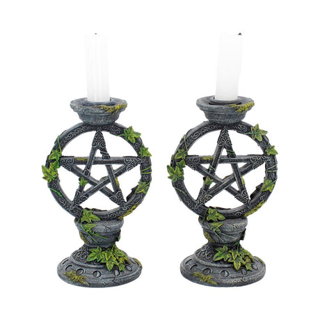 Set of 2 Wiccan Pentagram Candlesticks Witch Candle Holders Default Title - Candles & Holders at Gift Moments