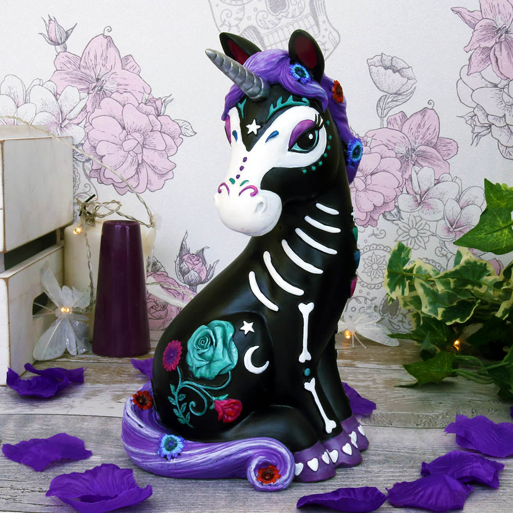 Sugarcorn Black Day of the Dead Skeleton Unicorn Figurine - Figures & Collectables at Gift Moments