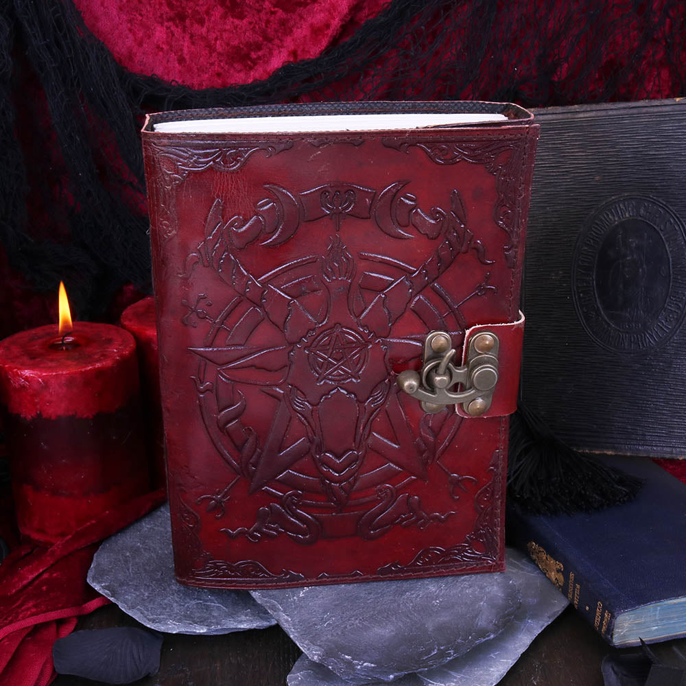 Lockable Red Leather Baphomet Embossed Journal - Leather Journals at Gift Moments