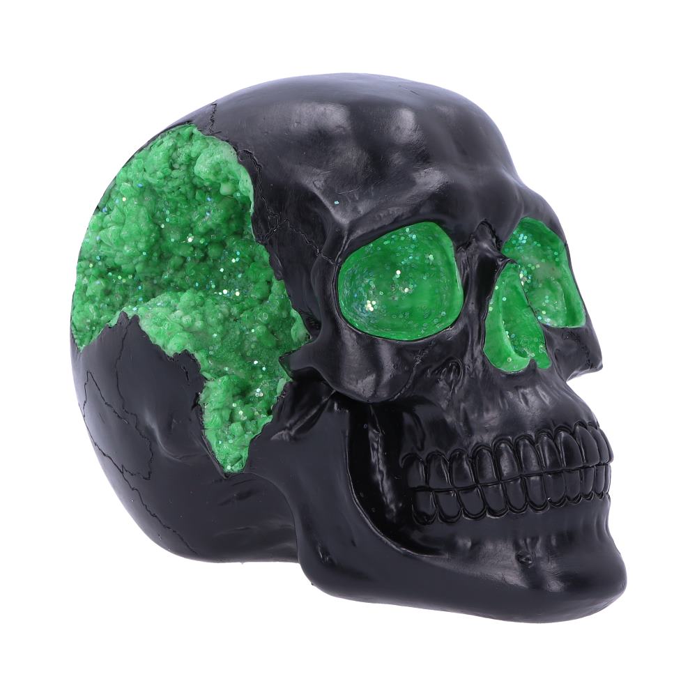 Geode Skull Black Green Gothic Glitter Skull Figurine Default Title - Figures & Collectables at Gift Moments