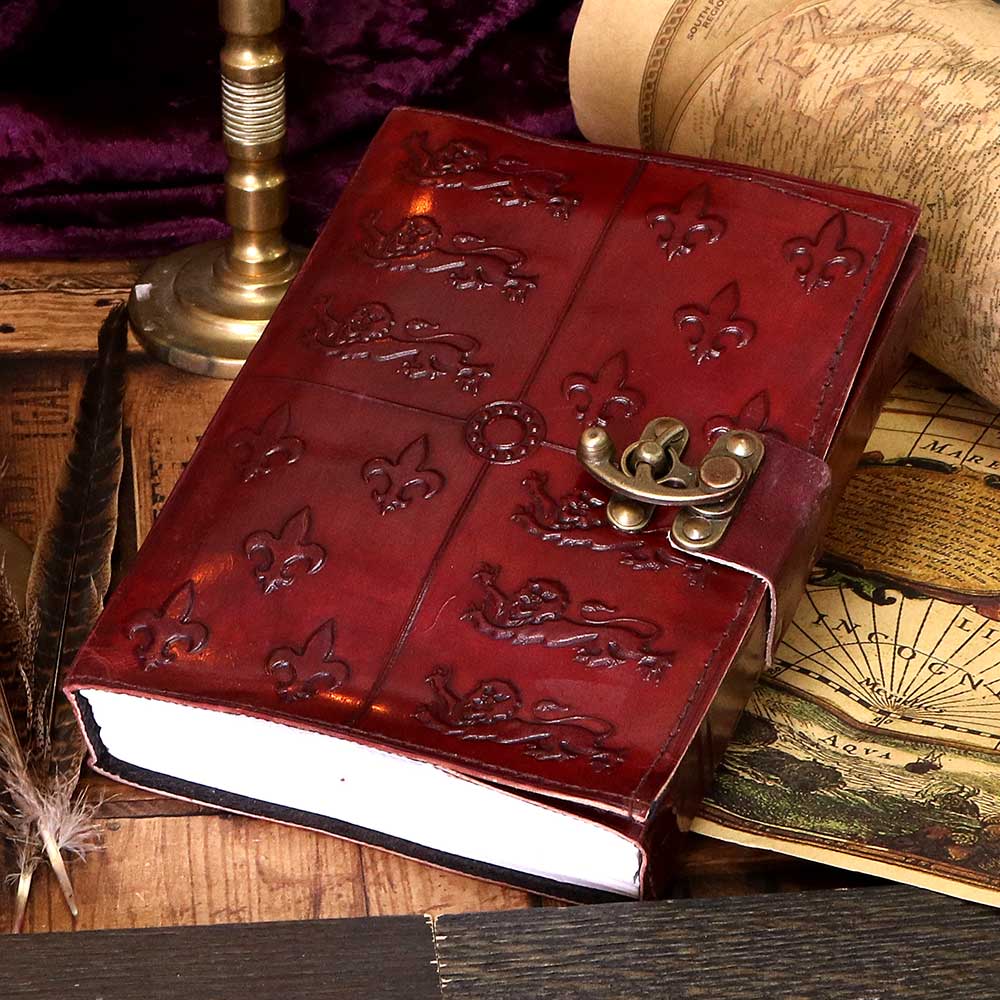 Lockable Red Leather Medieval Embossed Journal - Leather Journals at Gift Moments