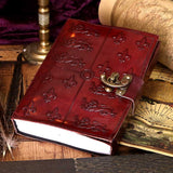 Lockable Red Leather Medieval Embossed Journal - Leather Journals at Gift Moments