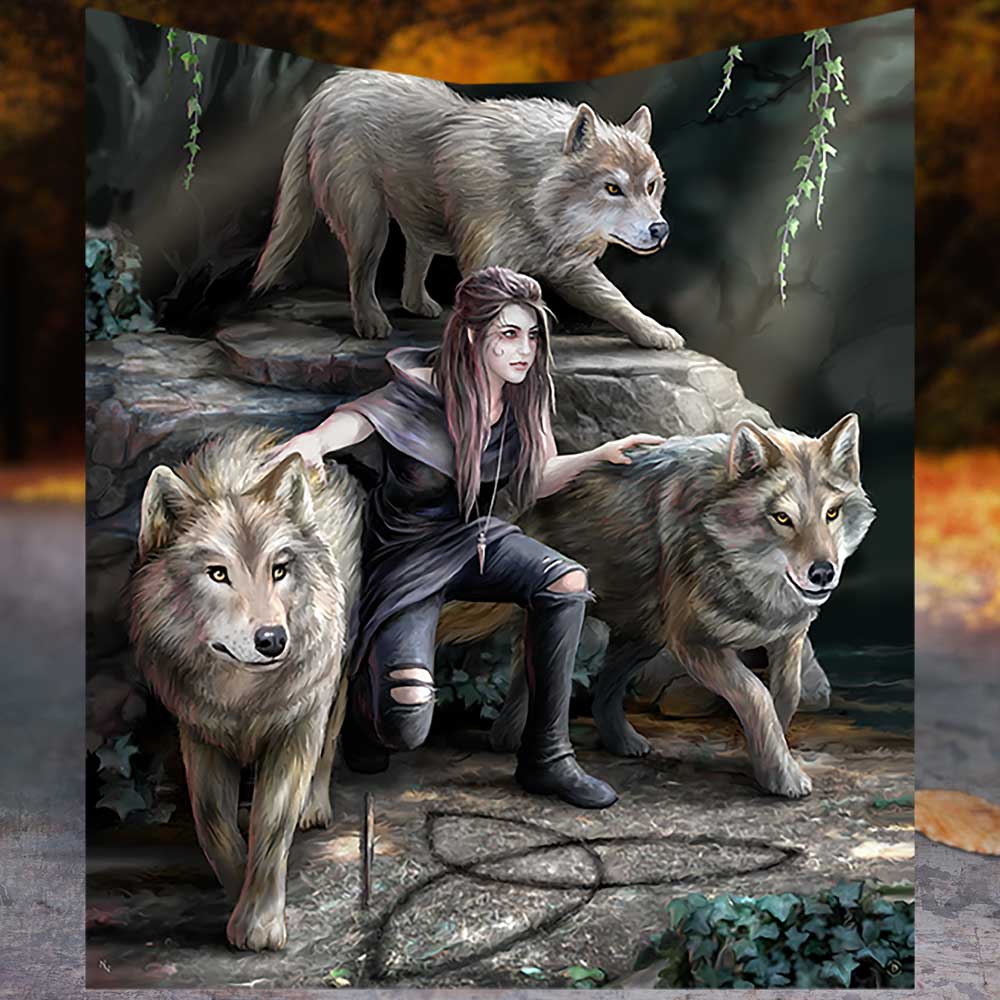 Anne Stokes Power of Three Wolf Guardian Throw Blanket - Throws at Gift Moments