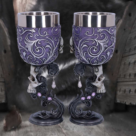 Deaths Desire Twin Skull Heart Set of Two Goblets - Goblets & Chalices at Gift Moments