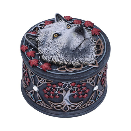 Lisa Parker Guardian of the Fall White Autumn Wolf Trinket Box - Boxes at Gift Moments