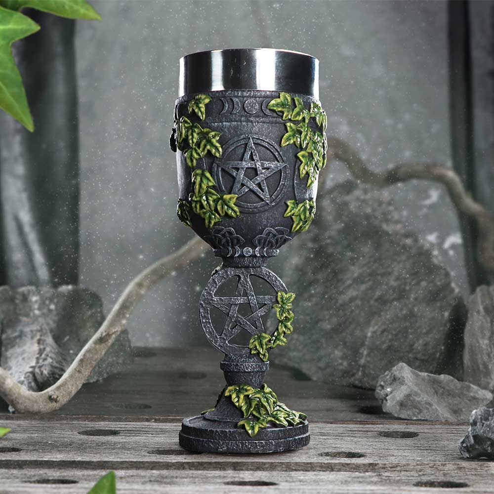 Aged Wiccan Pentagram Goblet 19.5cm - Goblets & Chalices at Gift Moments