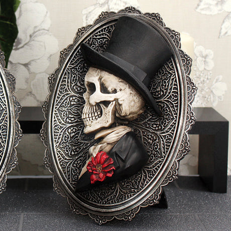 Beautiful Male Skeleton Plaque Day of the Dead Valentine Wall Hanging: 1 - Wall Hanging Sculptures By Luna Lakota