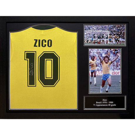 Zico Signed Brasil 1982 Framed Shirt: 1 - Signed Memorabilia By Brazil