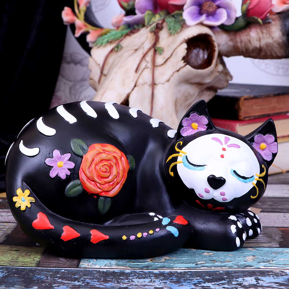 Sleepy Sugar Figurine Mexican Day of the Dead Sugar Skull Cat Ornament - Figurines Medium (15-29cm) at Gift Moments