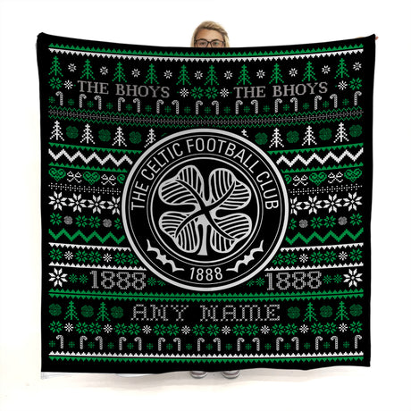 Personalised Celtic FC Christmas Jumper Fleece Blanket - Blankets at Gift Moments