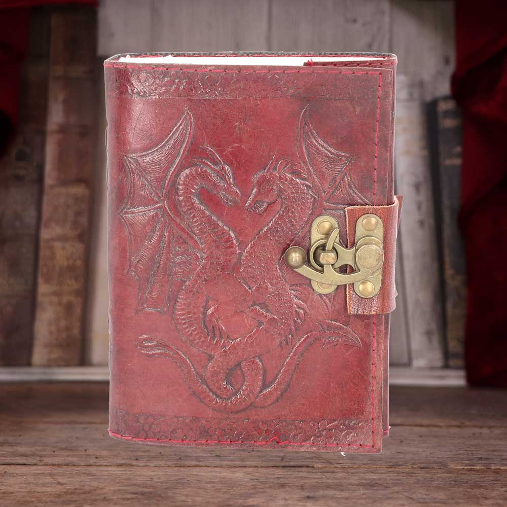 Nemesis Now Lockable Double Dragon Leather Embossed Journal - Leather Journals at Gift Moments