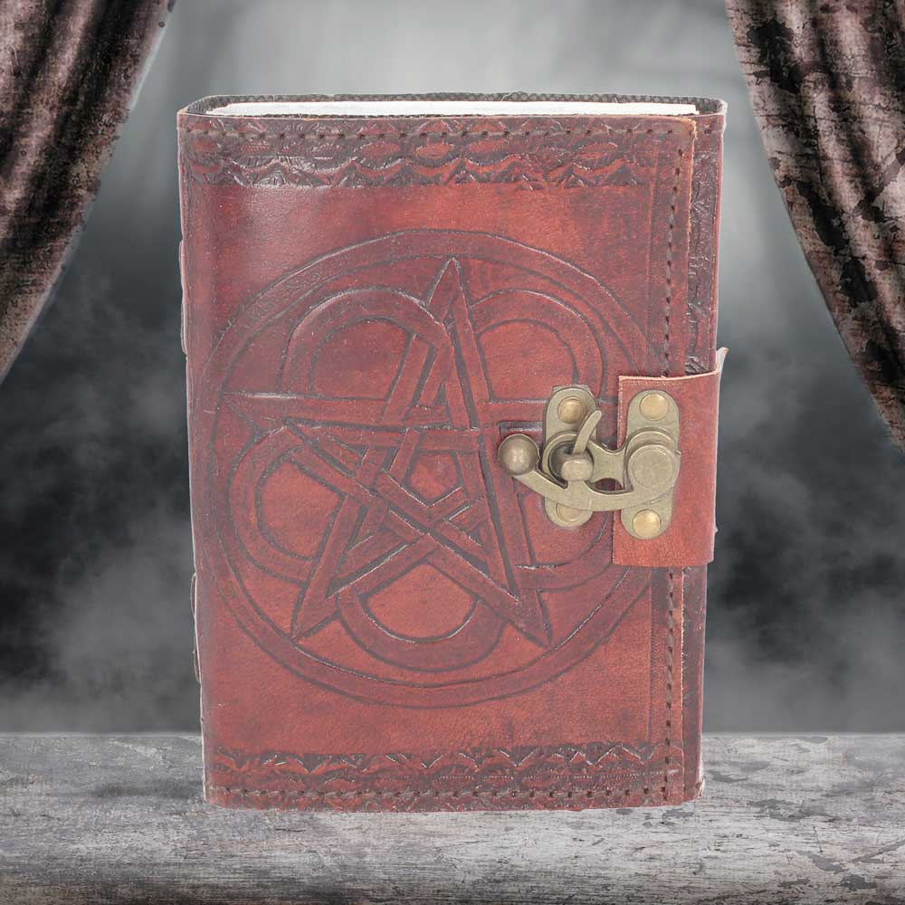 Nemesis Now Wiccan Lockable Pentagram Leather Embossed Journal - Leather Journals at Gift Moments