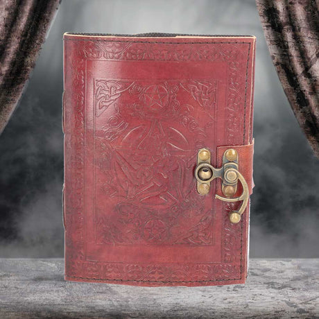 Lockable Pentagram Red Leather Journal 15 x 21cm - Leather Journals at Gift Moments