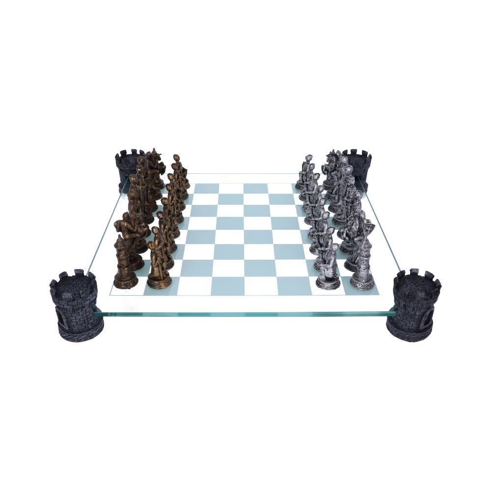 Raised Medieval Knight Chess Set With Corner Towers 43cm - Chess Sets at Gift Moments