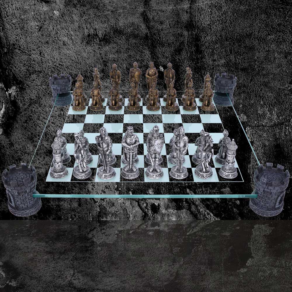 Raised Medieval Knight Chess Set With Corner Towers 43cm - Chess Sets at Gift Moments