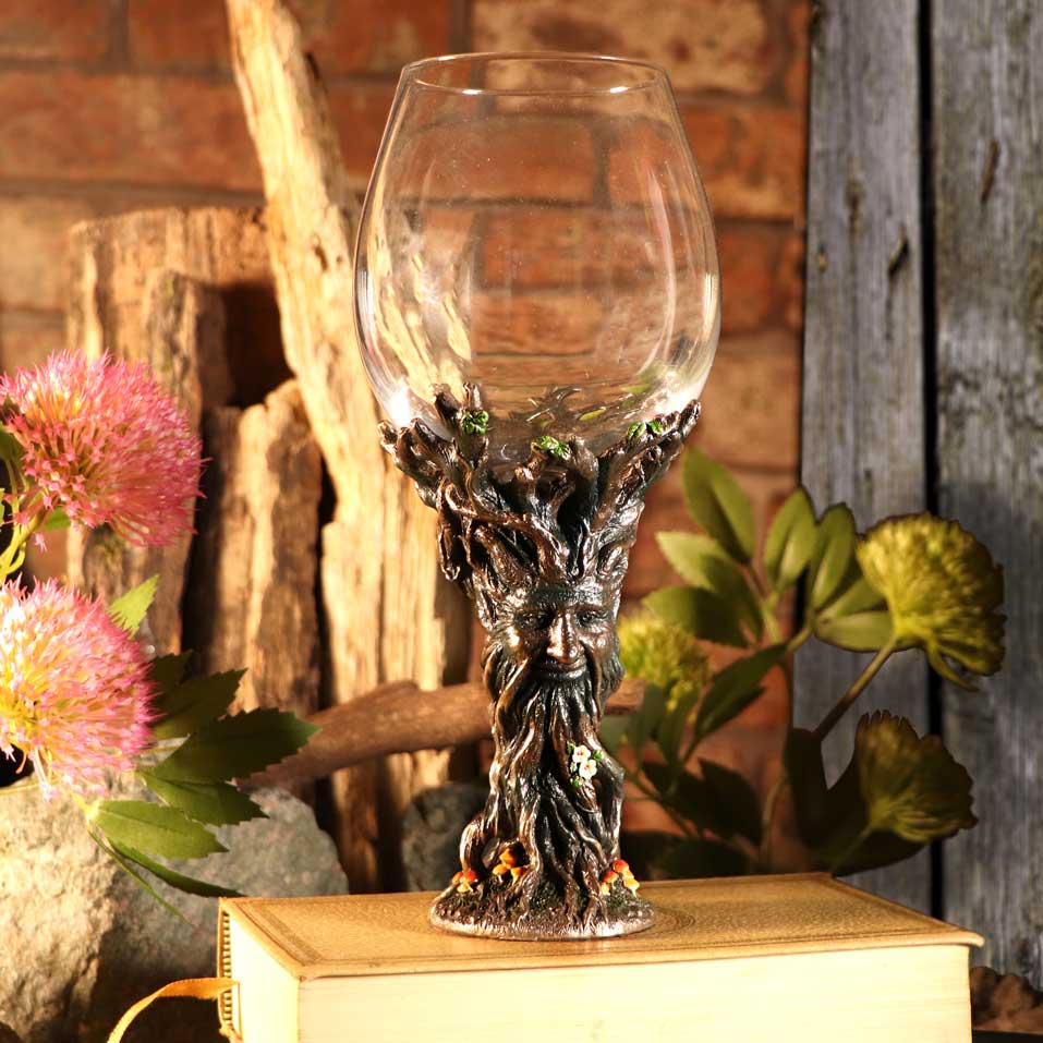 Bronze Forest Nectar Ancient Tree Spirit Green Man Goblet Wine Glass - Goblets & Chalices at Gift Moments