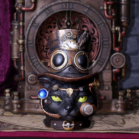 Felius Mogg 28.8cm Steampunk Black Cat Head Figurine - Figures & Collectables at Gift Moments