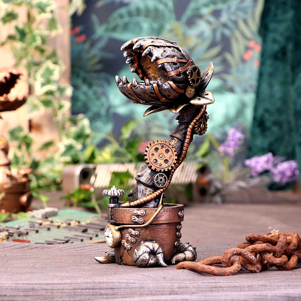 Cogwork Carnivore 24.3cm Bronze Mechanical Flesh Eating Plant Figurine - Figures & Collectables at Gift Moments