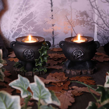 Set of Two Ivy Cauldron Witches Candle Holders 11cm - Candles & Holders at Gift Moments