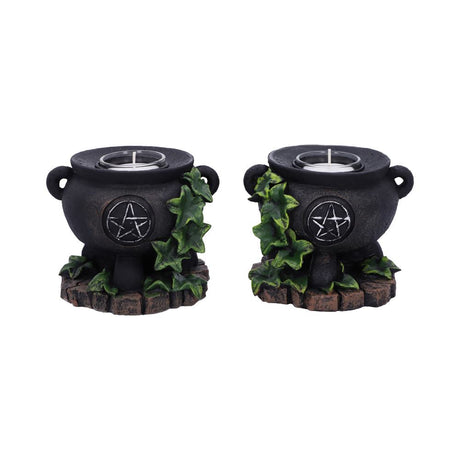 Set of Two Ivy Cauldron Witches Candle Holders 11cm Default Title - Candles & Holders at Gift Moments