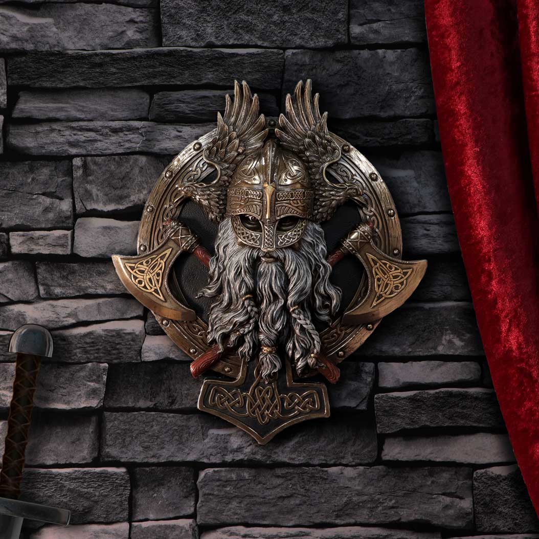 Bronze For Valhalla Viking Axe Hammer Raven Wall Plaque - Wall Hanging Sculptures at Gift Moments