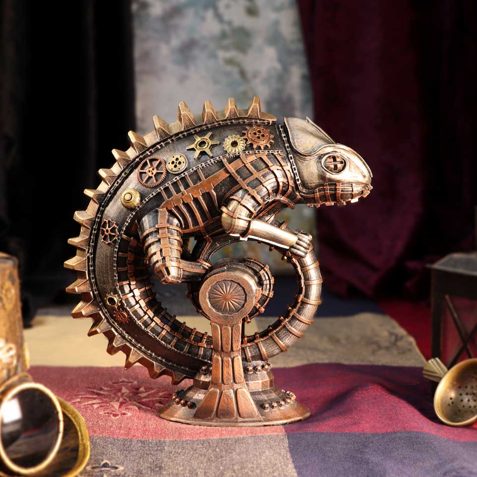 Bronze Mechanical Chameleon Steampunk Lizard Figurine - Figures & Collectables at Gift Moments