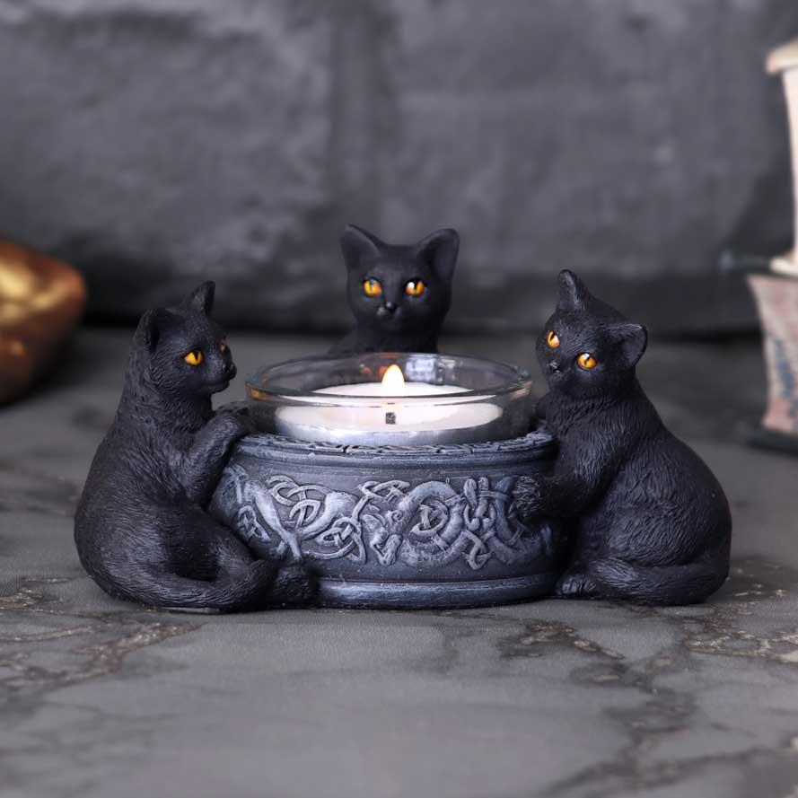 Familiar Trio Cat Tea Light Holder 10cm - Candles & Holders at Gift Moments