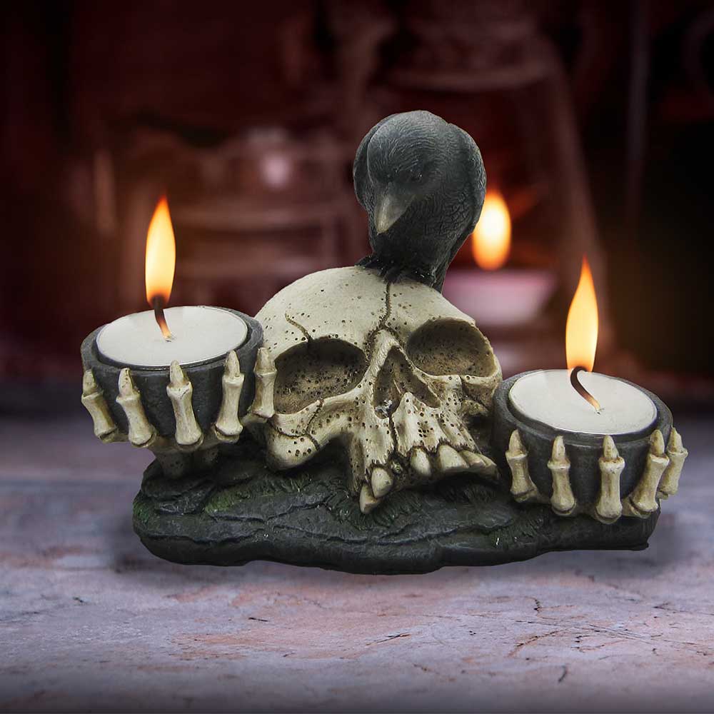 Nevermore Raven and Skull Candle Holder 15cm - Candles & Holders at Gift Moments