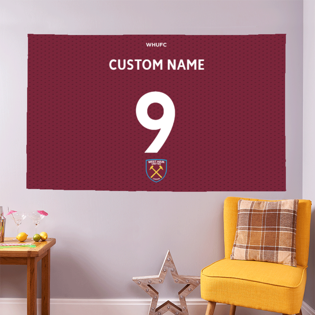 Personalised West Ham United Back of Shirt Banner 5ft x 3ft - Flags & Banners at Gift Moments