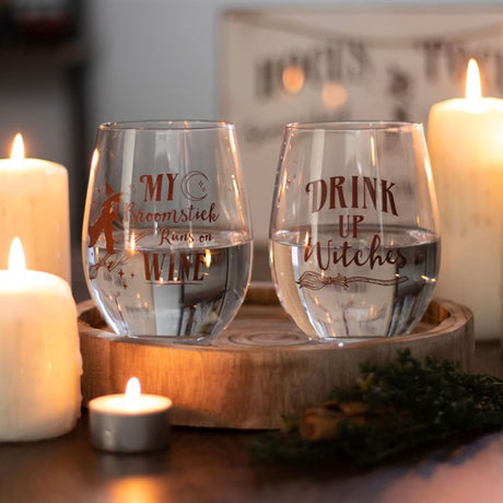 Drink Up Witches Stemless Glass: 3 - Glassware By Gift Moments