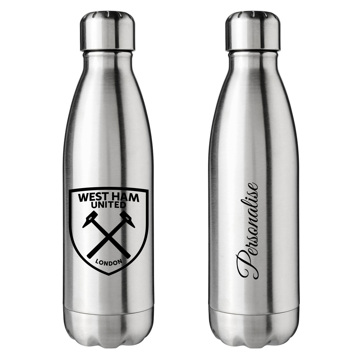 Personalised West Ham United FC Crest Silver Insulated Water Bottle - Water Bottles at Gift Moments