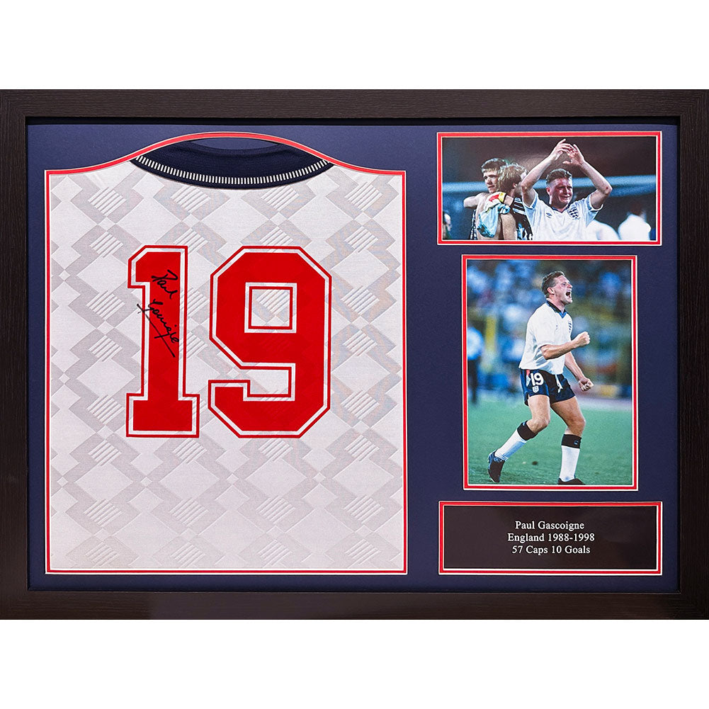 Framed Signed England FA 1990 Gascoigne Shirt: 1 - Signed Memorabilia By England