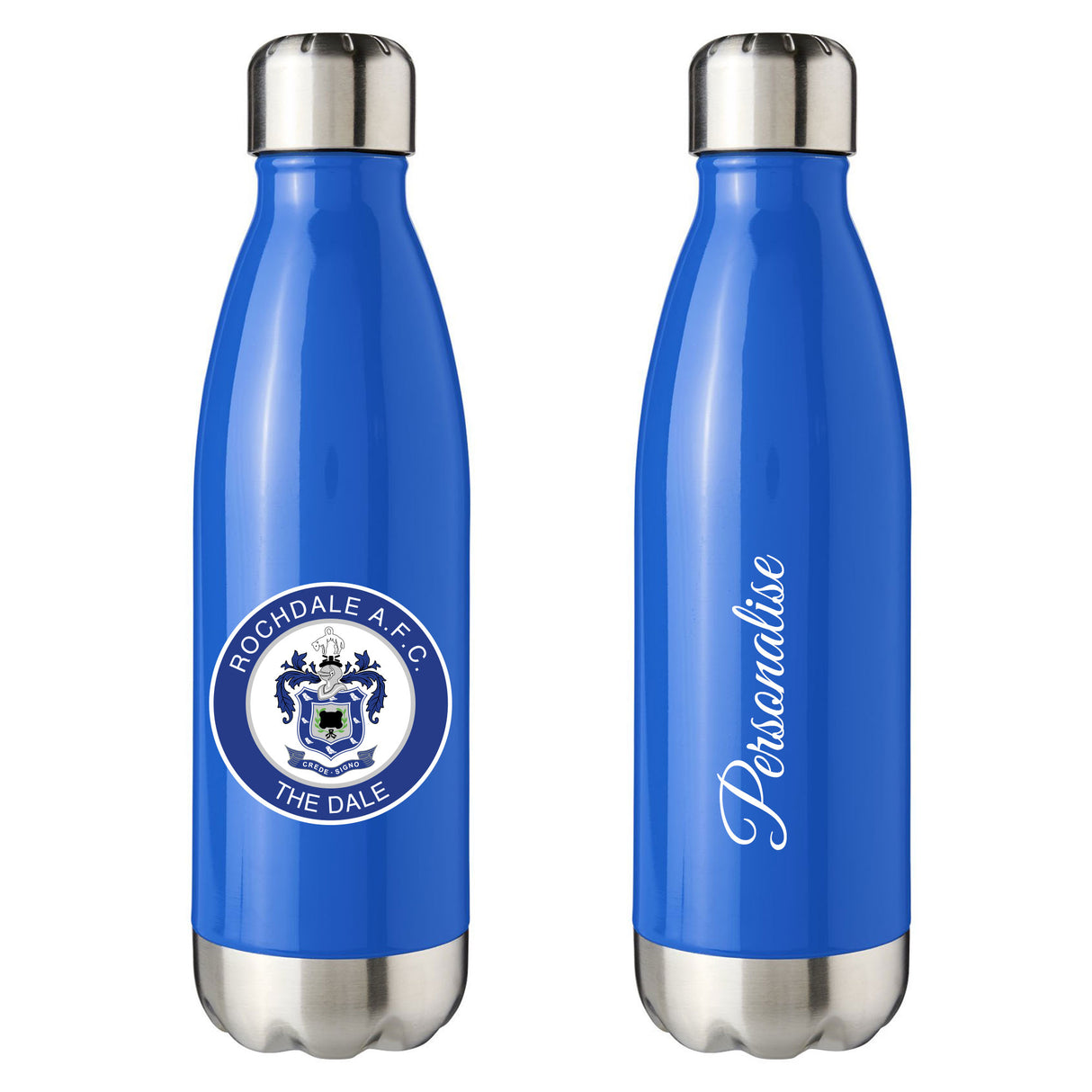 Personalised Rochdale AFC Crest Blue Insulated Water Bottle - Water Bottles at Gift Moments