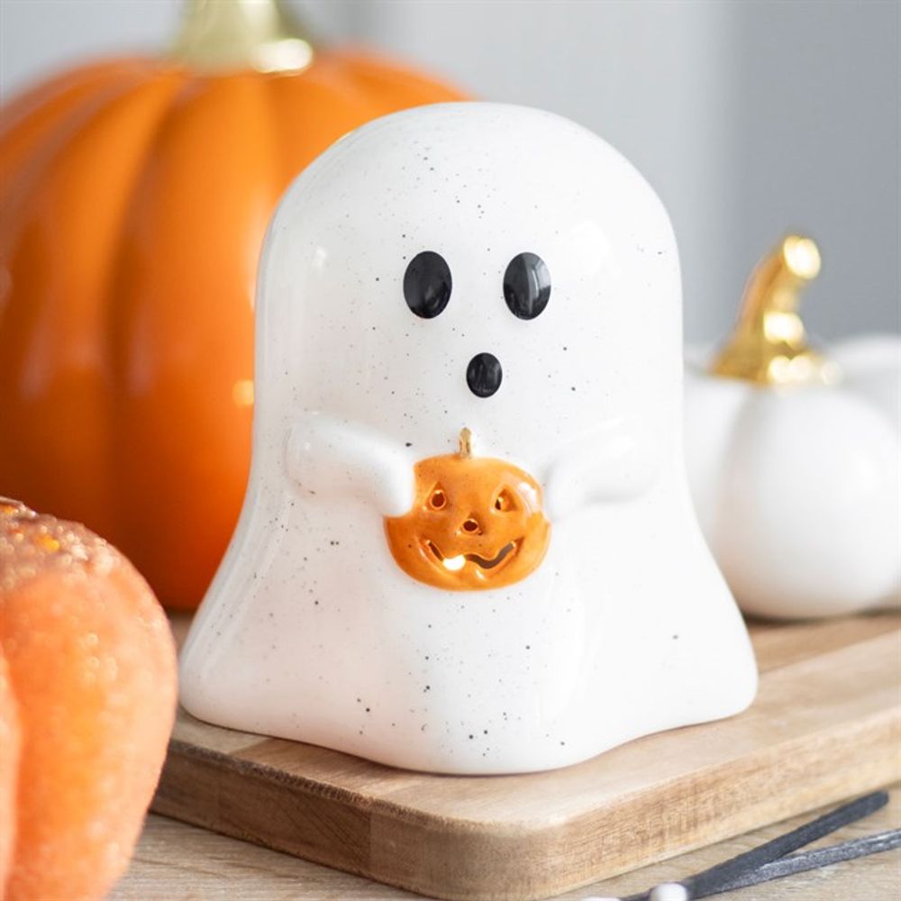 Ghost Tealight Candle Holder with Pumpkin: 1 - Candles By Gift Moments