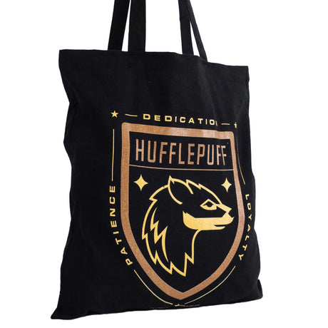 Hufflepuff Crest Black Canvas Tote Bag: 1 - Bags By Harry Potter