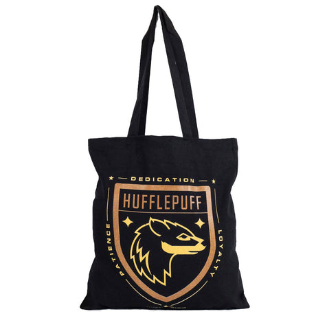 Hufflepuff Crest Black Canvas Tote Bag: 2 - Bags By Harry Potter