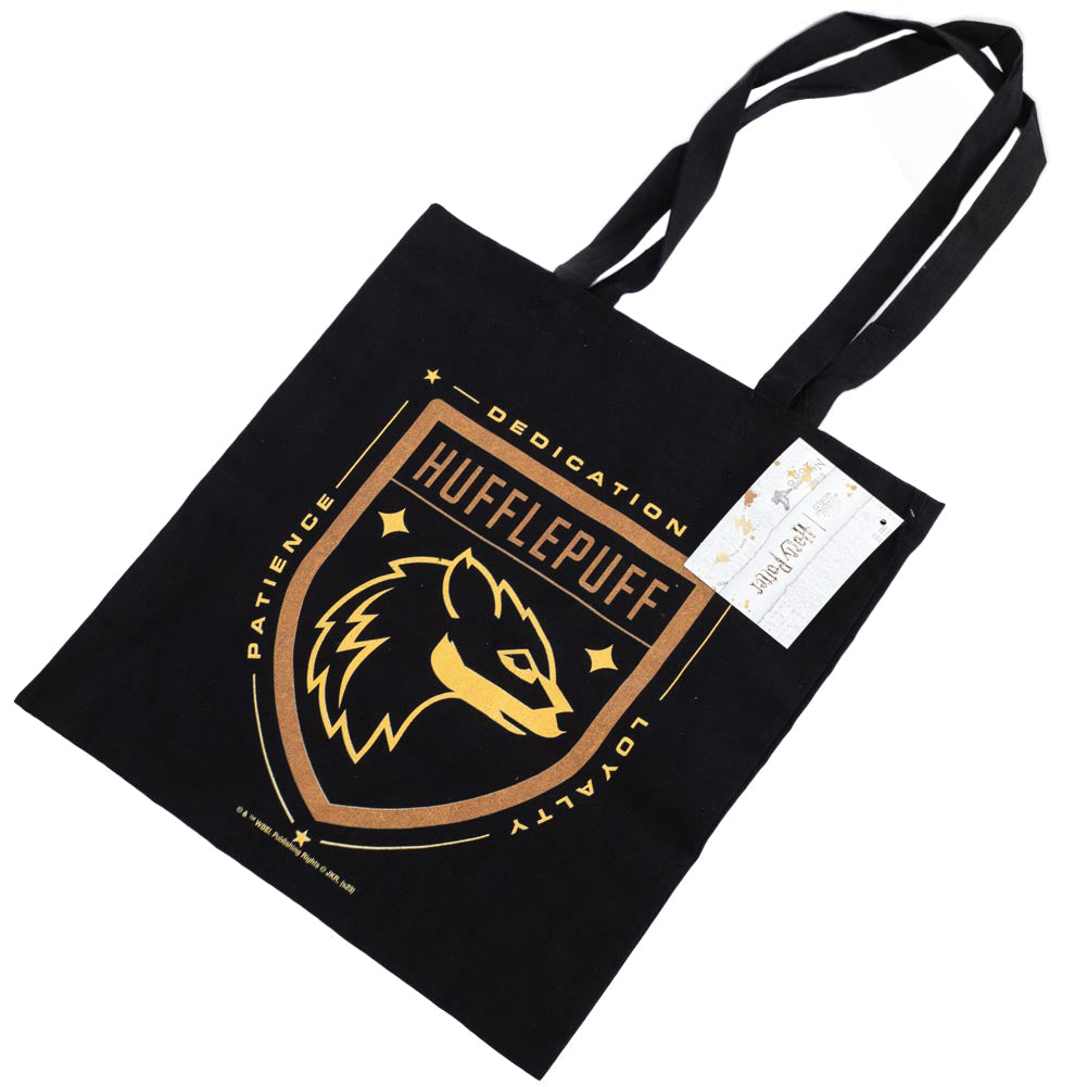 Hufflepuff Crest Black Canvas Tote Bag: 4 - Bags By Harry Potter