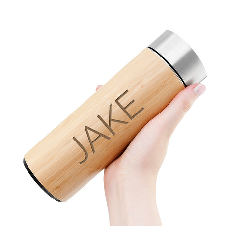 Personalised Bamboo Thermos Flask with Tea Strainer 360ml - Travel Mugs at Gift Moments