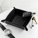 Personalised Embossed Luxury Leather Valet Tray Blind Debossed Black - Storage at Gift Moments