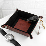 Personalised Embossed Luxury Leather Valet Tray Blind Debossed Brown - Storage at Gift Moments