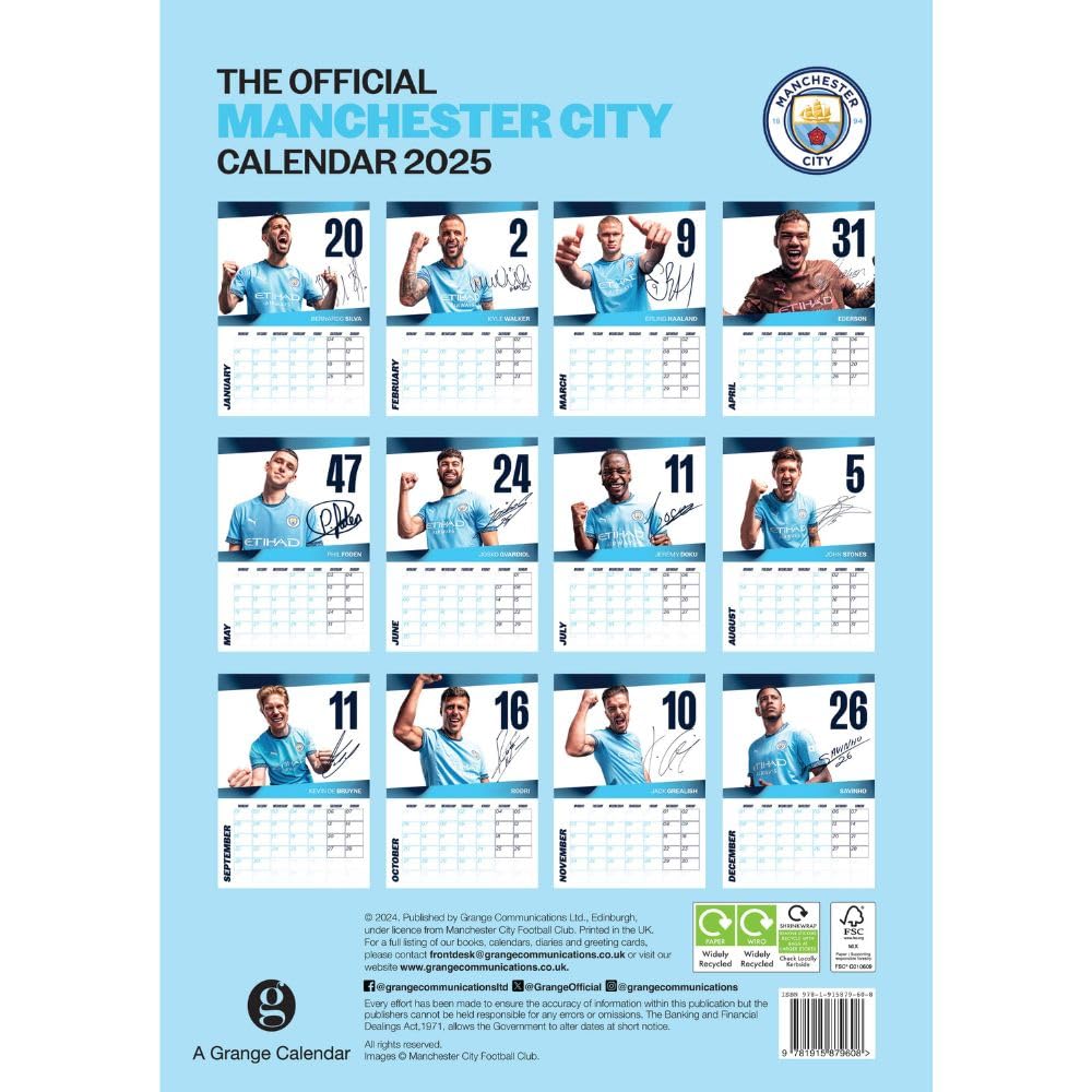 Manchester City FC A3 Calendar 2025: 4 - Calendars & Planners By Manchester City