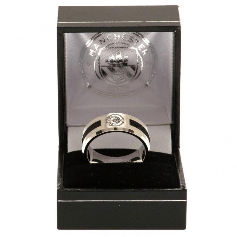 Manchester City FC Black Inlay Stainless Steel Ring: 3 - Jewellery By Manchester City